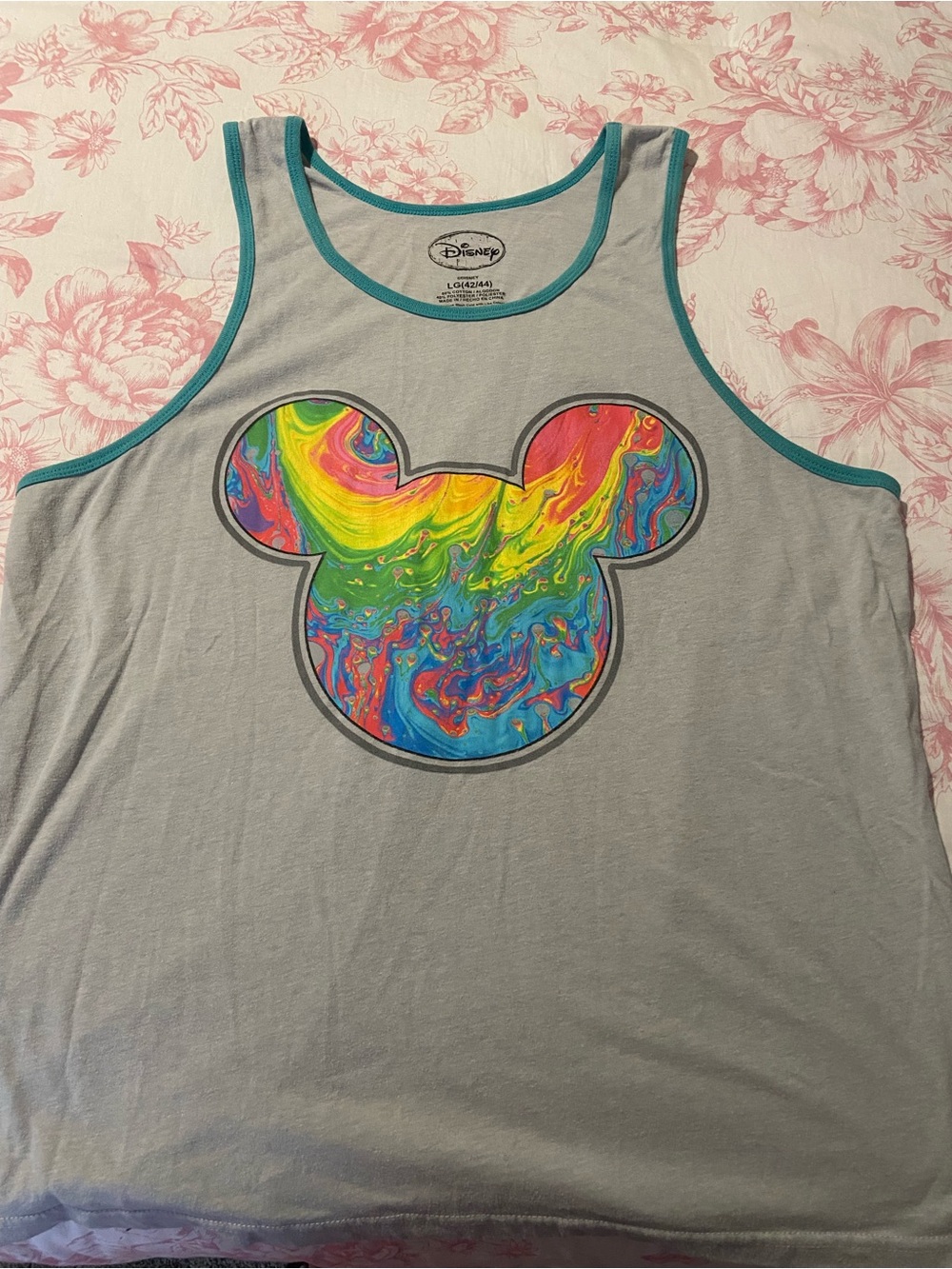 Disney Light Gray Tank with Teal Trim and Black Logo